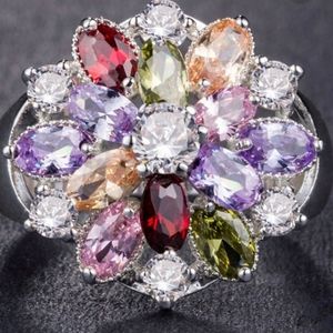 Copper inlaid color zircon, flower shape ring Size 8